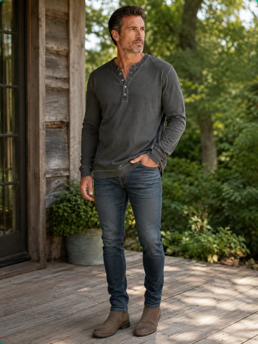 MASSIMO ALBA Men's Lg Slve Henley Medium Gray Wash Cotton/Cashmere Shirt XXL